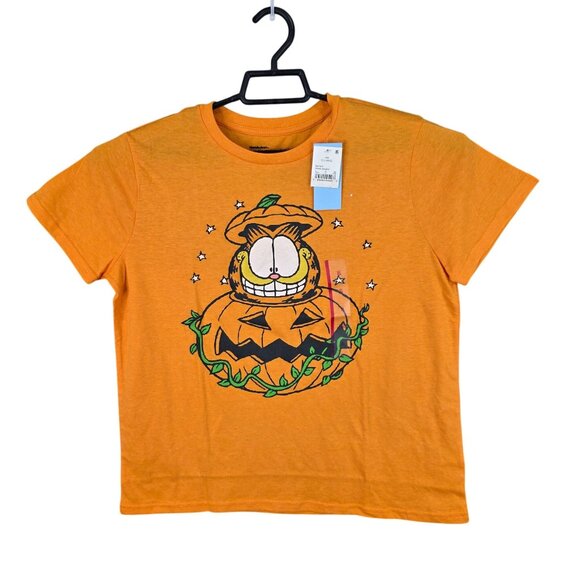 Womens Garfield Halloween Graphic T Shirt Short Sleeve Orange Pumpkin Size XL - Picture 1 of 7